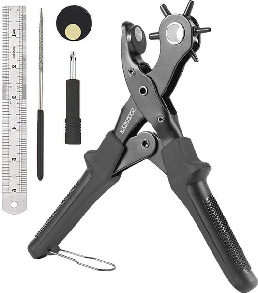 SolidStock Professionele Gaatjestang voor riem - Inclusief Meetlat - Ponstang - Revolvertang - Zwart