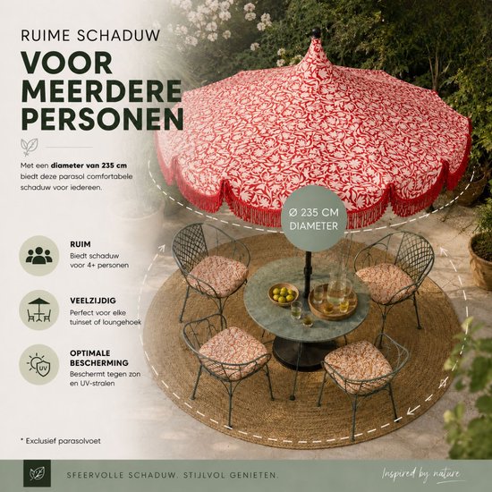 Mica Decorations Kelly Parasol met Draagtas - Stokparasol 238 x Ø235 cm - Tuin of Balkonparasol - Polyester, Staal - Rood