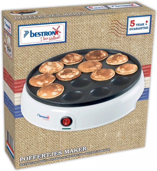 Bestron Poffertjespan - APFM700W - 800W - Poffertjesmaker - Electrisch - Wit - 5 jaar garantie