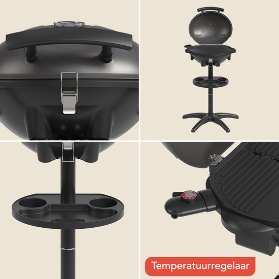 KitchenBrothers Elektrische BBQ - Opvouwbaar - Anti-aanbaklaag - tot 250°C - 2400W - Zwart