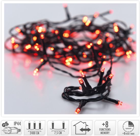 Kerstverlichting 320 led- 24m - rood - Timer - Lichtfuncties - Geheugen - Buiten -Binnen