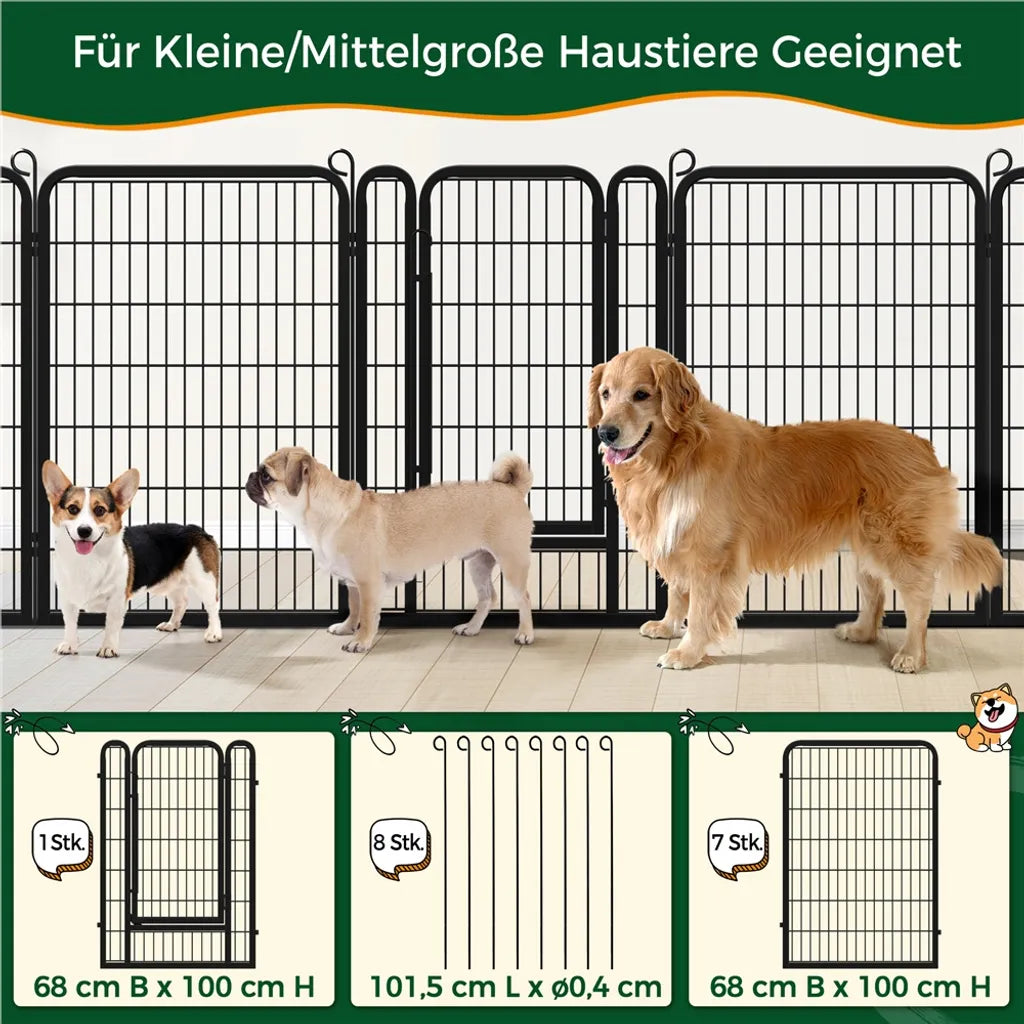 Yaheetech Puppyren 8 Panelen 100 x 68 cm - Zwart - Opvouwbare Hondenren met Deur voor Puppies en Kleine Huisdieren