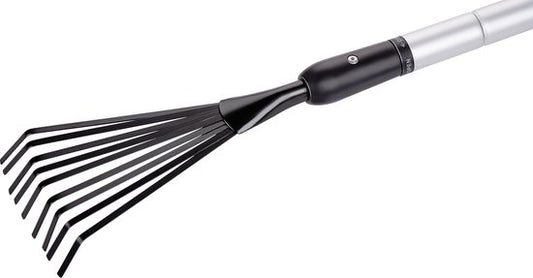 BLACK+DECKER Hark - Telescopische Tuinhark - Uitschuifbare Steel van 78 tot 111 CM - Bladhark - Tuingereedschap Aluminium Steel en Koolstofstalen Kop - Roestvrij - Zilver/Zwart