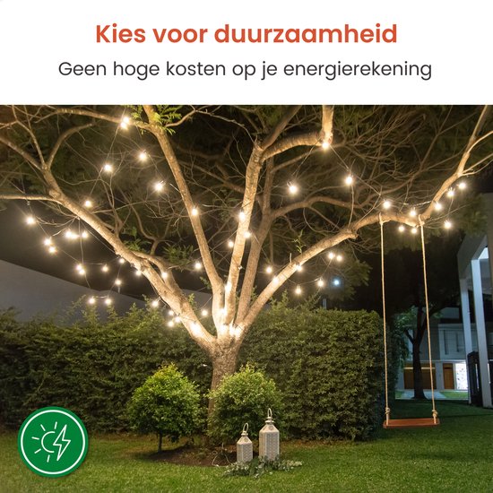 Partizzle 15m Waterdicht Lichtsnoer op Zonne Energie - Dimbaar - LED Solar Tuinverlichting - Camping Lampjes Slinger - Zonneenergie Lichtslinger voor Buiten - 2700K / Warm Wit