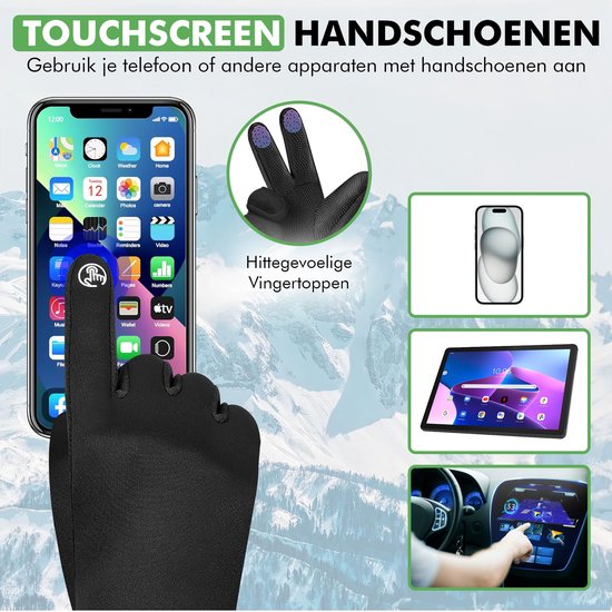 Travelhawk Touchscreen Handschoenen - Extra Warm - Spatwaterdichte Handschoenen Heren - Handschoenen Dames - Handschoenen Winter - Scooter/Fiets - Zwart - L/XL