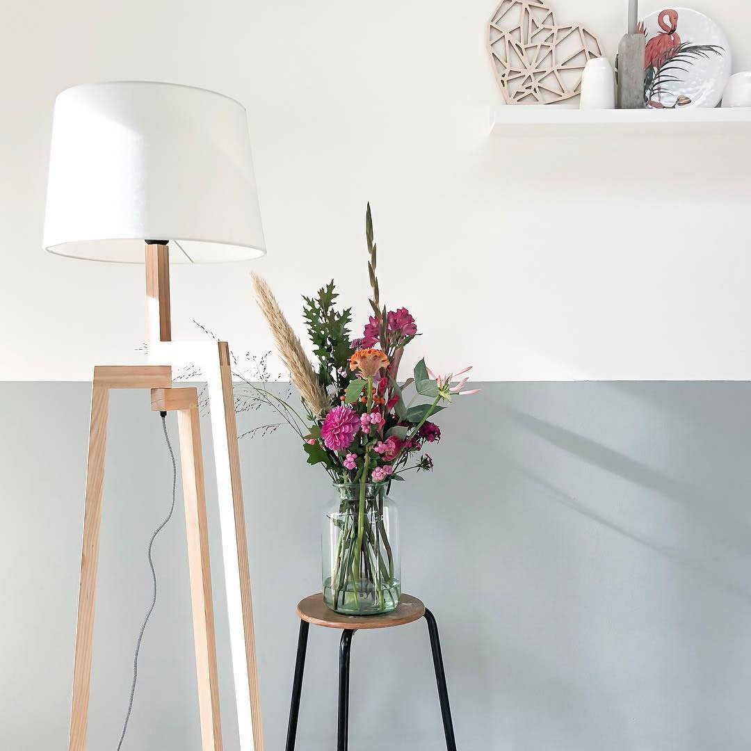 Vloerlamp Sabi 3408BE - Houten lamp zonder kap met E27 fitting, 144 cm hoog, in hoogte verstelbaar - Mexlite