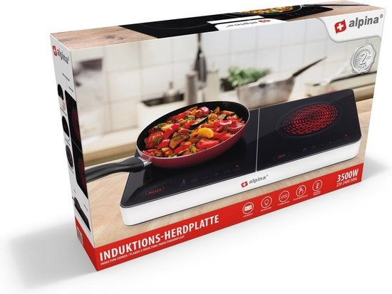 Alpina 2-Pits Inductie Kookplaat - 2 Kookzones - Kinderslot - Digitaal display - 3500 Watt