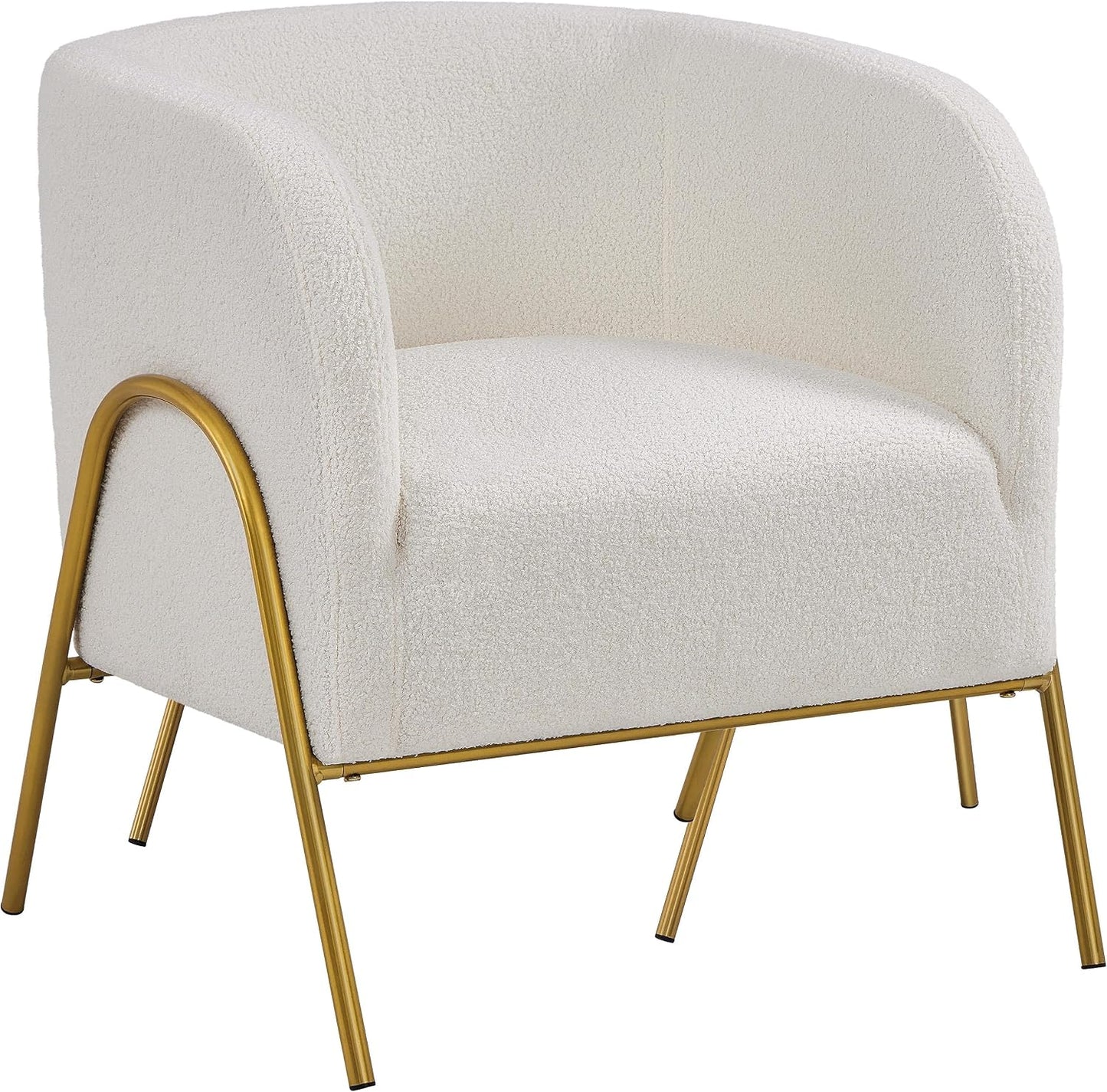 Yaheetech Accentstoel Luxe Barrelstoel Boucle - Gouden V-Poten - Ivoor - 69x69x72 cm