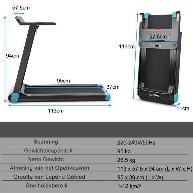 Coast Loopband Met Bluetooth - 1-12 km/u - Inklapbaar - 113 x 57,5 x 94 cm - Marineblauw/Zwart