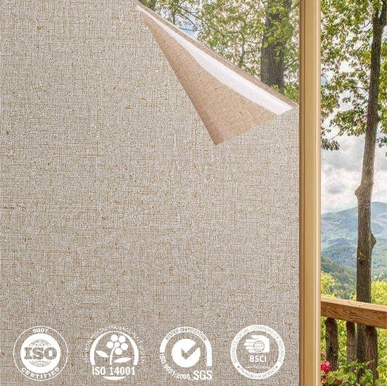 Homewell Raamfolie HR++ 45x300 - Isolerend & Zonwerend - Anti inkijk - Statisch - Linnenlook Koffie