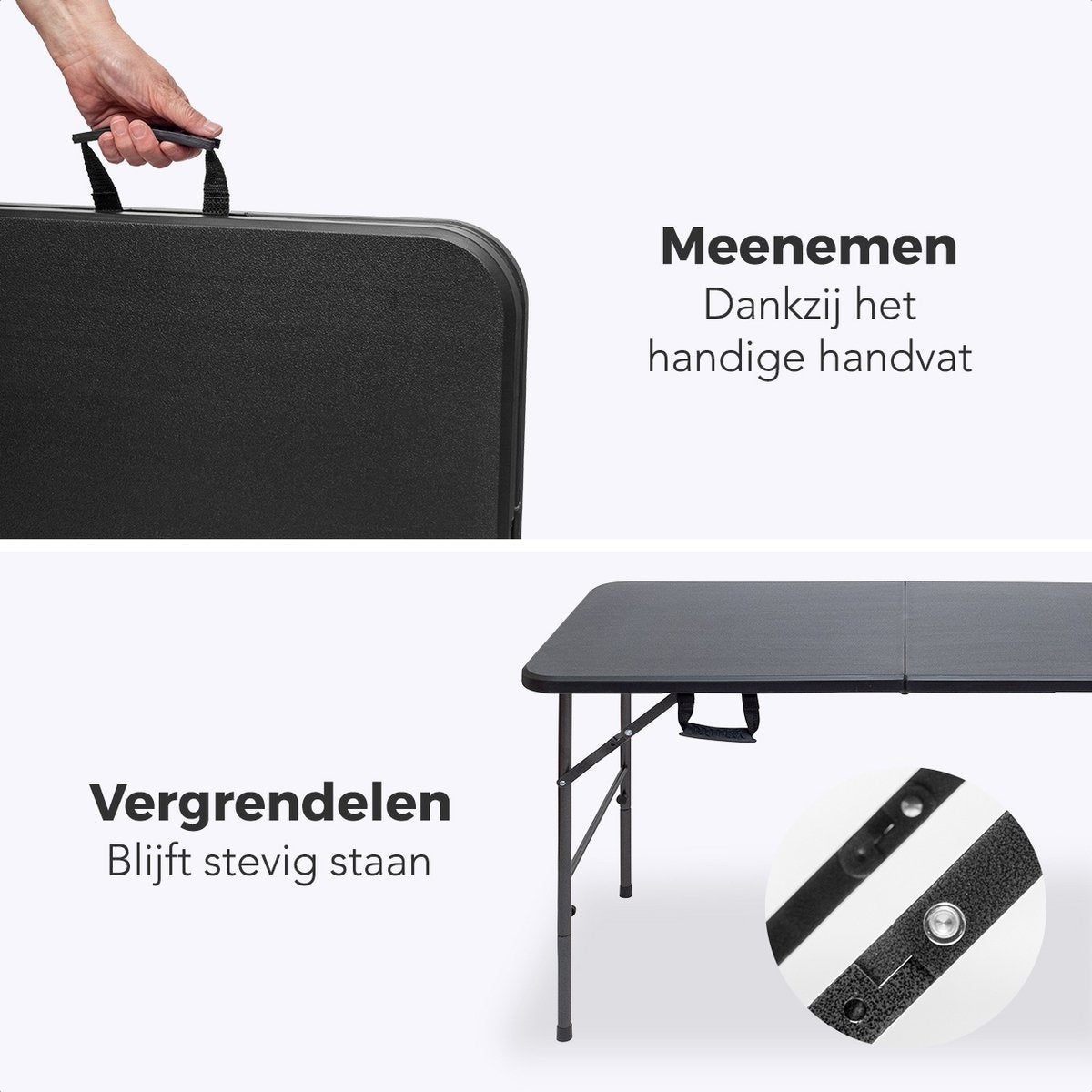 LifeGoods Inklapbare Tafel - 60x120cm - Campingtafel - Weerbestendig - Vouwtafel - Zwart
