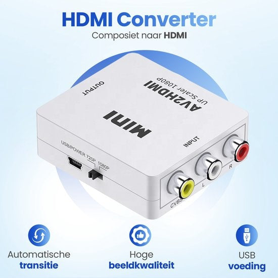 Garpex® AV naar HDMI Converter – Tulp naar HDMI Converter – AV to HDMI – Wii HDMI Switch – 1080P Full HD – Inclusief USB-voedingskabel