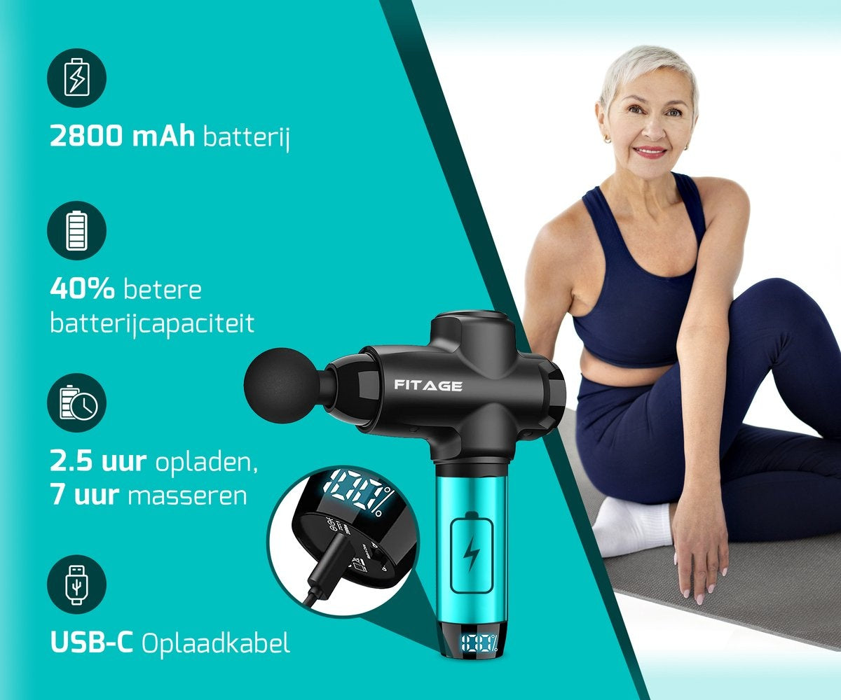FITAGE Massage Gun Professioneel - 12 Opzetstukken - Massage Apparaat - Massage Pistool 30 Standen - Massageapparaat - Massagegun