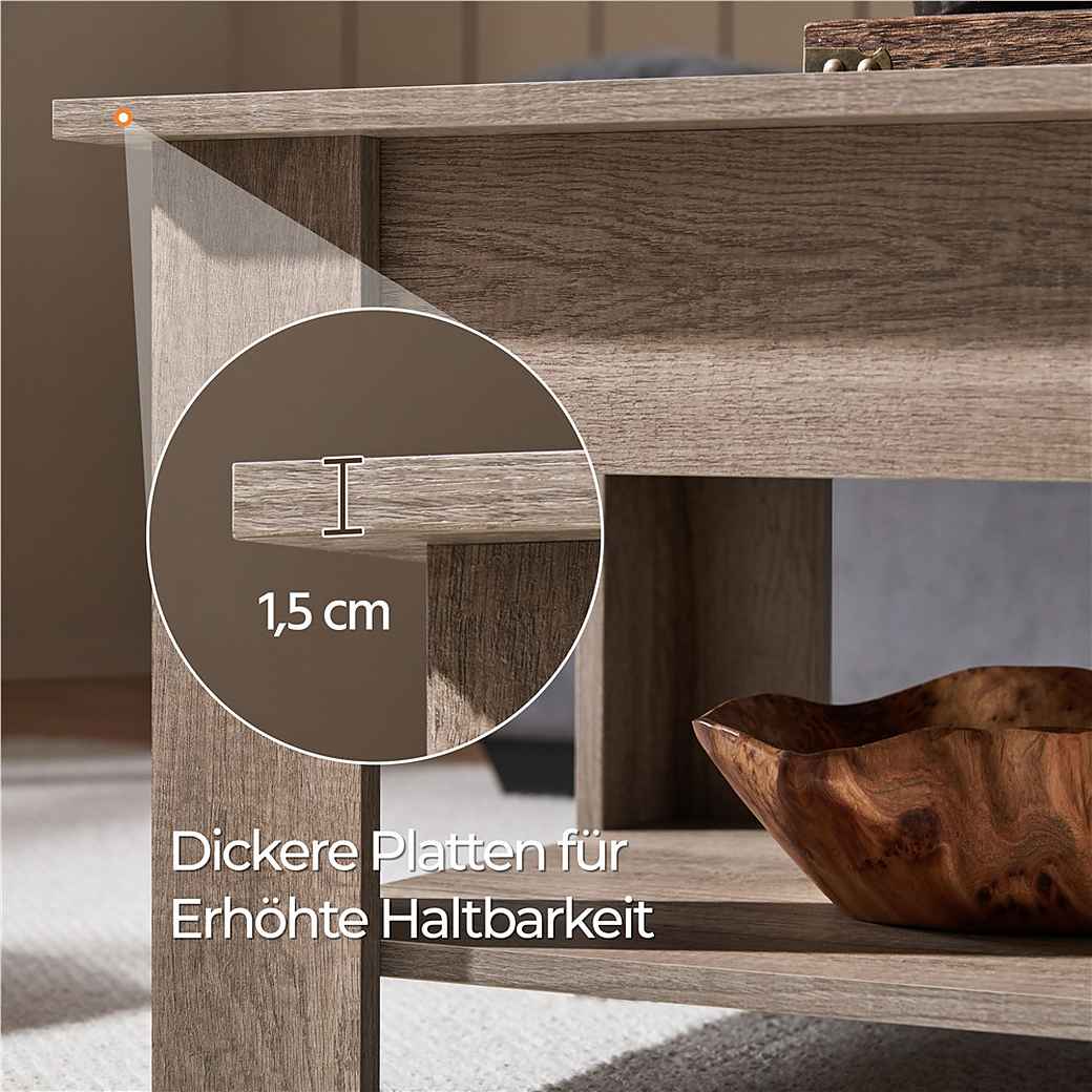 Yaheetech Salontafel met Lift-Top – Grijs – 98 x 50 x 41,8/56 cm – In hoogte Verstelbaar met Opbergruimte