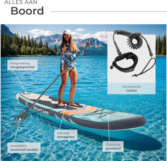 tectake® Stand-Up Paddle Board - SUP Plank - Opblaasbaar - Stabiel - 288 x 77 x 22,5 cm - Max 200kg - Oranje Turqoois