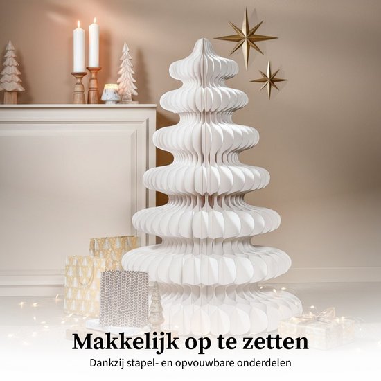 Mica Decorations Papieren Kerstboom - Opvouwbare Kunstkerstboom - H152 x Ø104 cm - Kerst Decoratie - FSC 100% - Wit