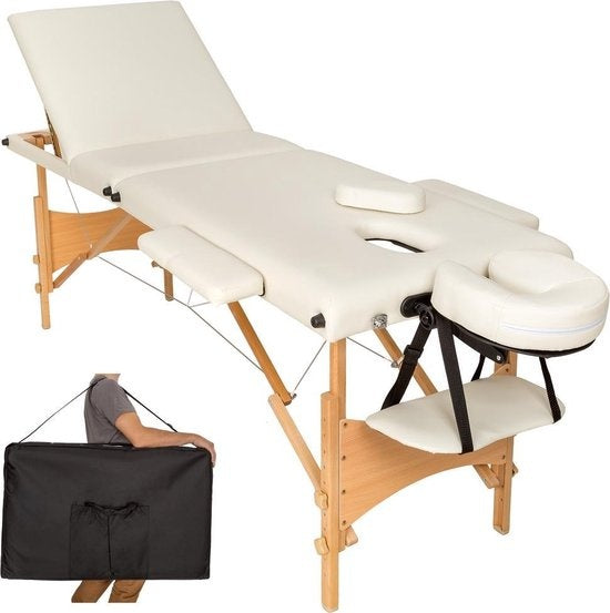 tectake® - Mobiele massagetafel behandeltafel - 3 zones - 5 cm dik - incl. zwarte draagtas - beige - 401465