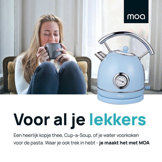 MOA Waterkoker Retro - 1.8L - RVS - BPA vrij - 2200W - 21.30x21.40x28.60 cm - Pastel blauw