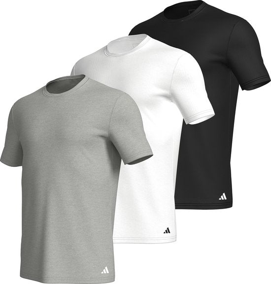 adidas Sportswear 3PK Crew Neck Shirt - Active Core Cotton - Onderbroek Mannen - zwart/wit/grijs gemêleerd