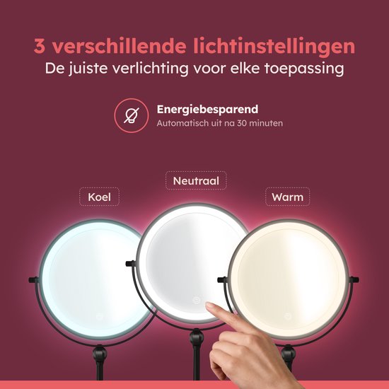 Fraay® Make Up Spiegel met LED Verlichting - 10x Vergroting - Vergrootspiegel met Licht - Oplaadbaar - Scheerspiegel - Badkamerspiegel - Zwart