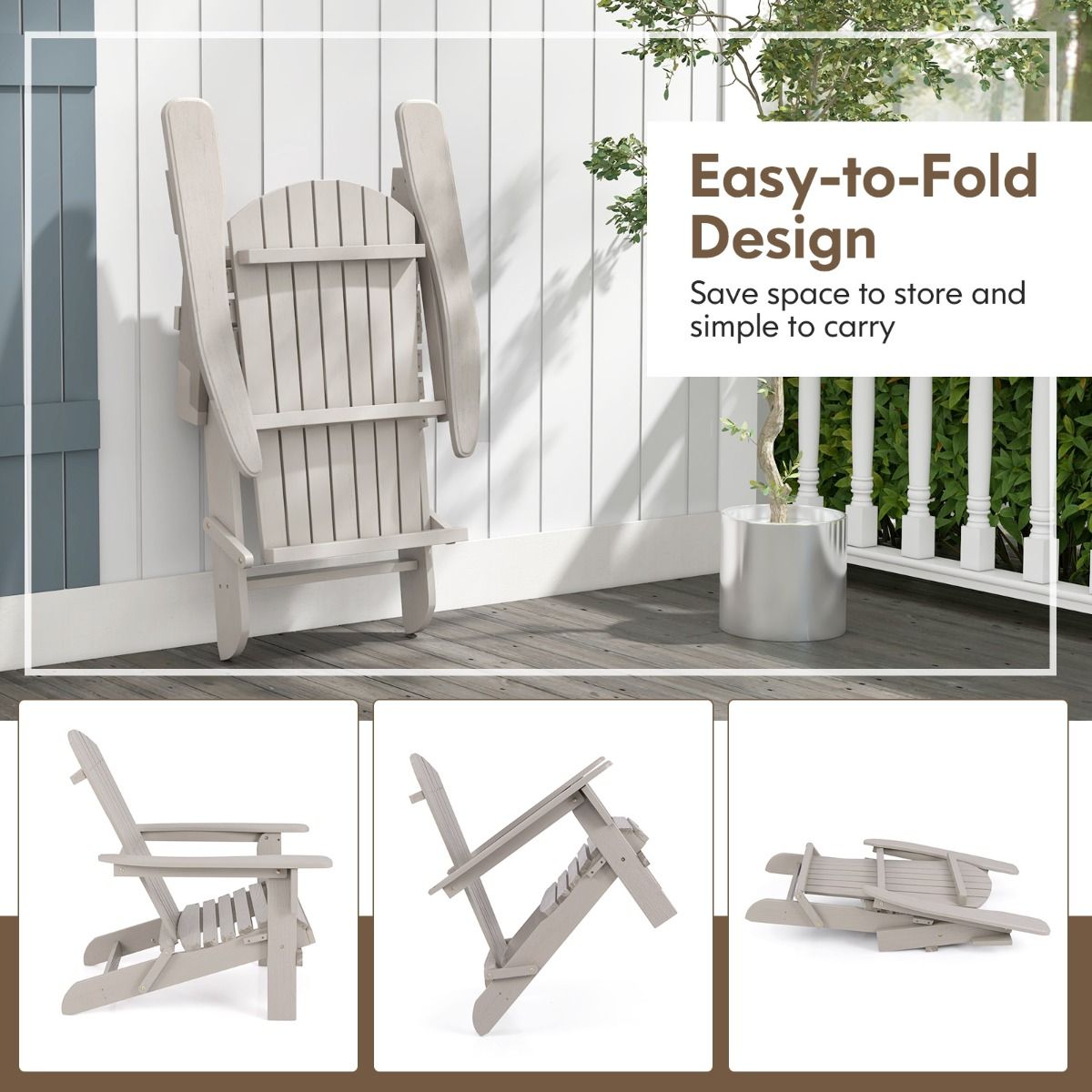 Coast Opvouwbare Adirondack Stoelen - set van 2 - ergonomisch en robuust - grijs