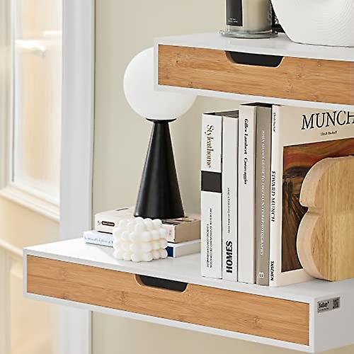 SoBuy Zwevende Plank - Wandplank - Bamboe - Wit - B40xL24.5xH8cm