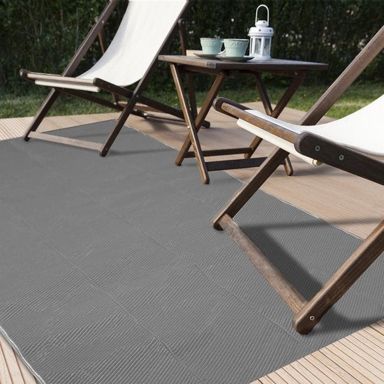LifeGoods Buitenkleed - 120x180CM - Vloerkleed - Tuintapijt - Incl. Draagtas - Grijs