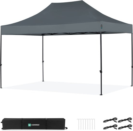 VONROC Partytent - 3x4.5 m – Premium easy-up Partytent – Modulair ontwerp - Opvouwbaar – Waterdicht – Stalen Frame - 50+ UV Bescherming - Incl. Opbergtas - Grijs