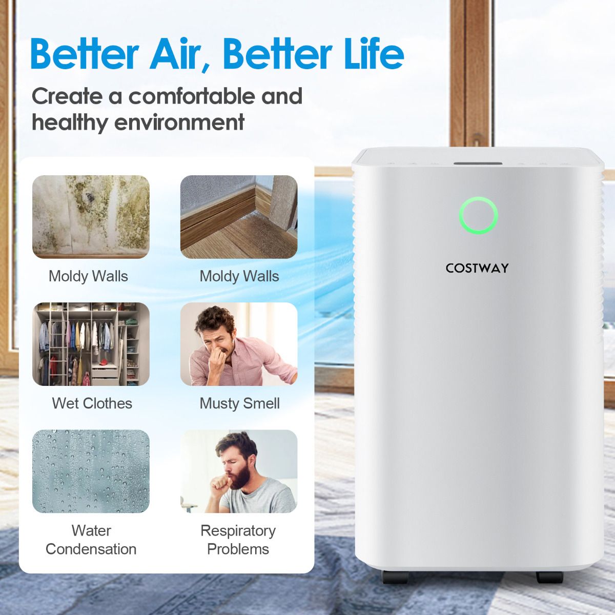 15L Mobiele Ontvochtiger voor 15㎡ – Stil & Efficiënt – 25,5 x 22 x 45 cm – Wit