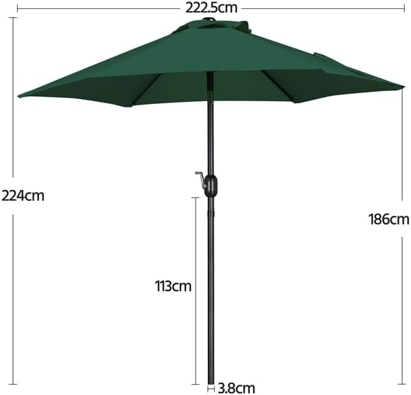 Yaheetech Tuinparasol 222,5 cm - Kantelbaar - Met Zwengel - Polyester - Waterdicht