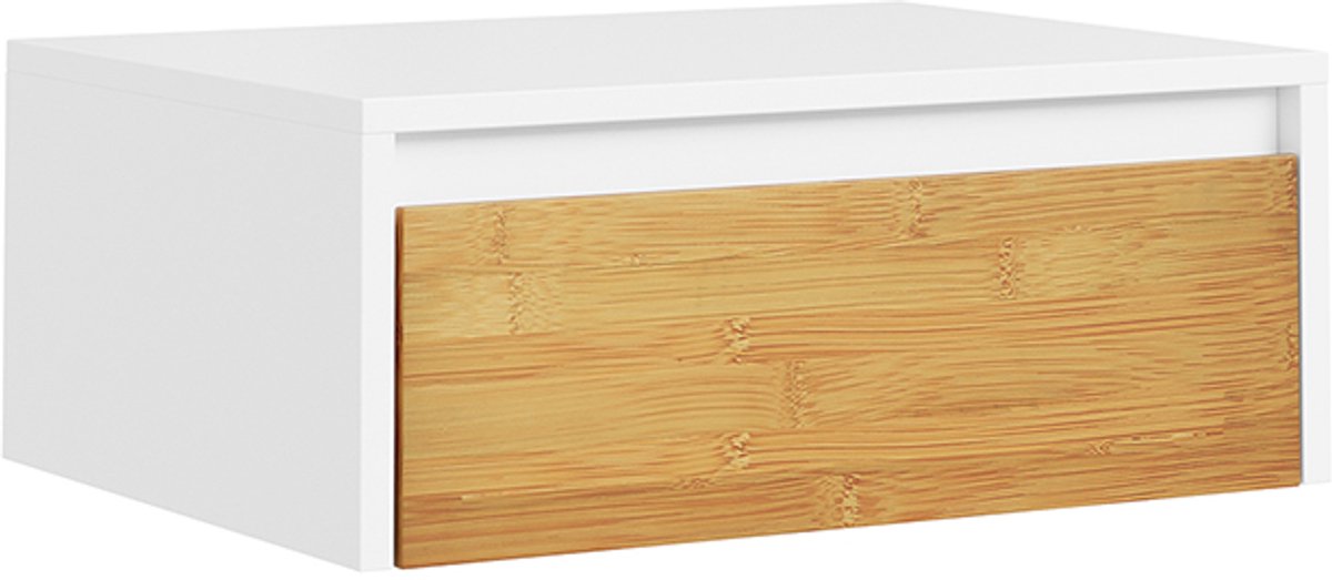 SoBuy Zwevend Nachtkastje met LED-verlichting - 1 Lade - Wit - 29x40x15 cm