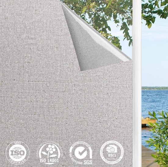 Homewell Raamfolie HR++ 70x300 - Isolerend & Zonwerend - Anti inkijk - Statisch - Linnenlook Grijs