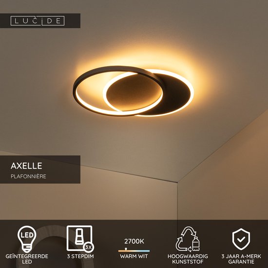 Lucide AXELLE - Plafonnière (Plafondlamp) - Ø 29,5 cm - LED 3 StepDim - 1x24W 2700K - Zwart