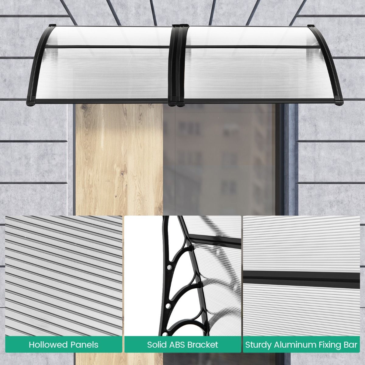 Coast Terrasdeurluifel - bescherming tegen zon en regen - polycarbonaat paneel - grijs - 102 x 99 cm