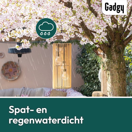 Gadgy Solar Tuinverlichting op Zonne-energie – Rotan Lantaarn voor Buiten – Hanglamp of Tafellamp – Spatwaterdicht – Sfeerverlichting voor Tuin, Balkon of Terras - Bruin – Ø17 x 41 cm – Dag/Nacht Sensor