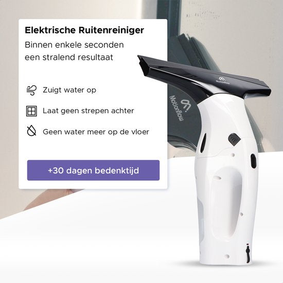 Motionflow Vacuüm Raamwisser met verlengstuk 61cm - Raamtrekker met Telescoopsteel - Elektrische ruitenreiniger met inwasser - Ramenwasser Oplaadbaar - Raamzuiger Wit / Zwart