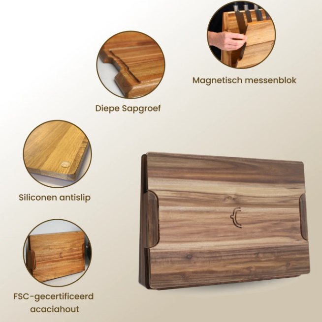 CookingTotem DuoBlock 2-in-1 Messenblok en Snijplank - Compact Design - Exclusief Messen