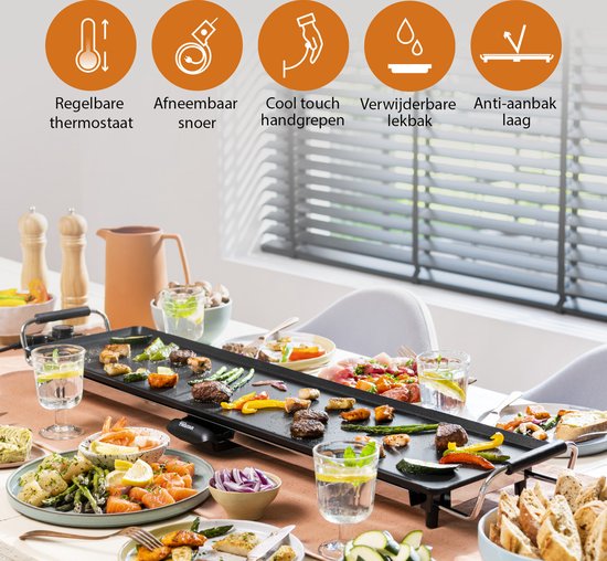 Tristar Bakplaat BP-2984 - Gourmet bakplaat XL - Grillplaat 90 cm - Voor 8 tot 10 personen - Met regelbare thermostaat - Anti-aanbaklaag - Extra lang snoer - Zwart