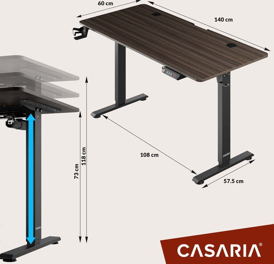 Casaria Zit Sta Bureau – Hoogte Verstelbaar Elektrisch - 140x60cm Bruin