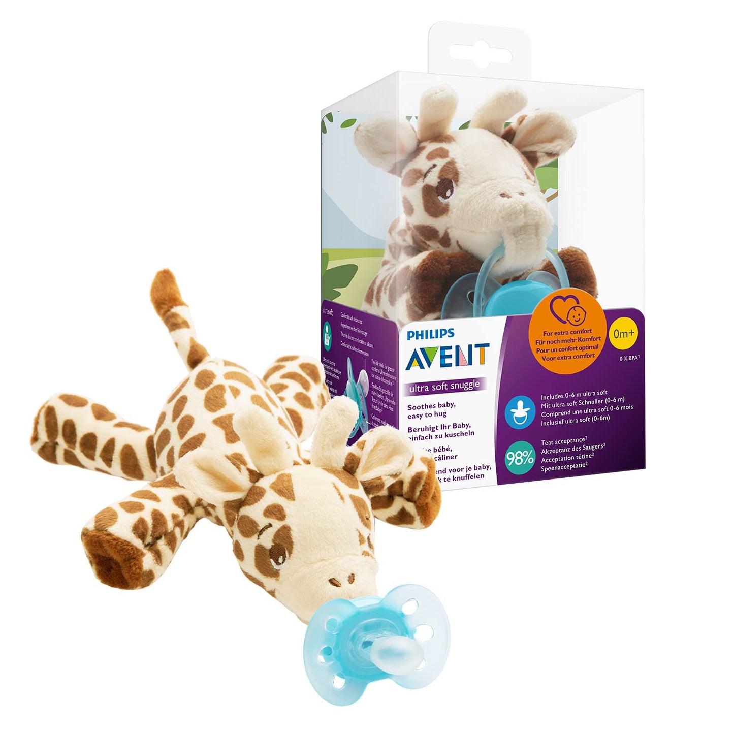 Philips Avent Knuffel Fopspeen - 0 tot 6 Maanden - 1 Speentje - Girafje - SCF348/11