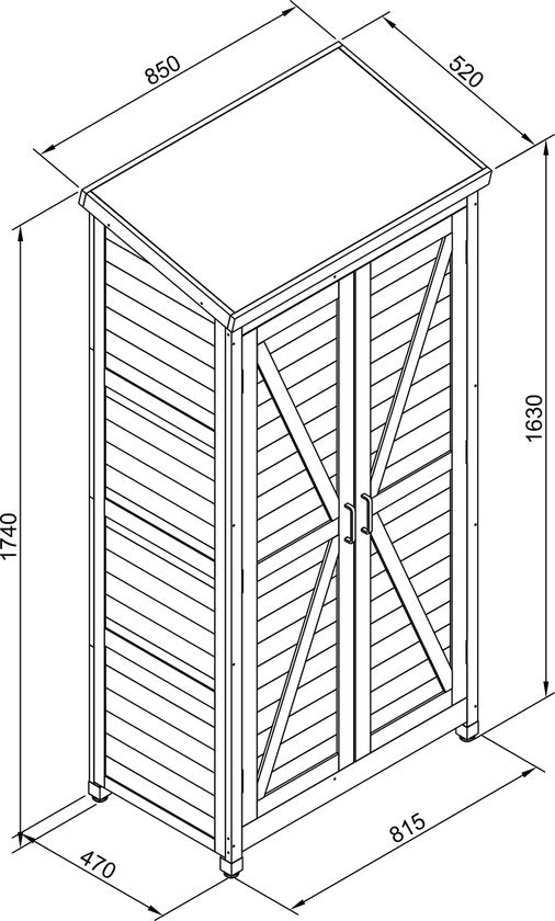 AXI Hugo houten opbergkast Bruin - Tuinkast met Verzinkt dak - 3 legplanken en bodem - FSC hout - Magneetsluiting - 85x52x174cm