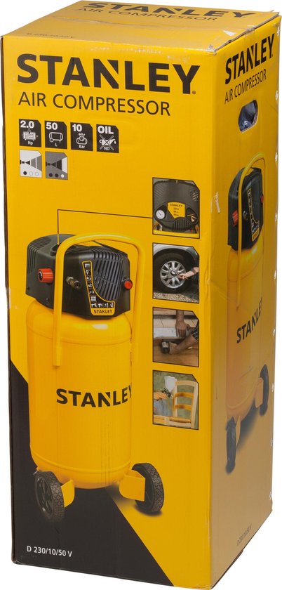 Stanley – D230/10/50V Luchtcompressor – 10 bar – Olievrij, tankinhoud 50 L