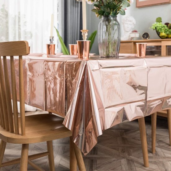 Partizzle 2x Rose Goud Plastic Wegwerp Tafelkleed Set - Verjaardag Bruiloft Sweet 16 Versiering - Feest Decoratie - 274 x 137 cm