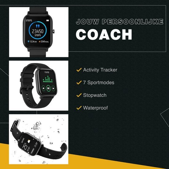 Zoluko Smartwatch voor Mannen & Vrouwen - Sporthorloge met Fitness Tracker – Stappenteller Horloge – Fitness Watch - Smartwatch Android – Smartwatch iOS – Zwart