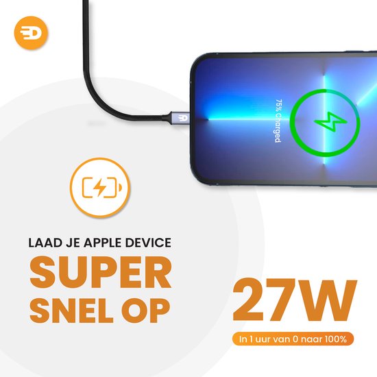 Drivv. USB C Oplaadkabel geschikt voor iPhone & Apple - USB C naar 8 Pin Kabel - Snellader - Oplader kabel - Nylon - Grijs - 3 meter