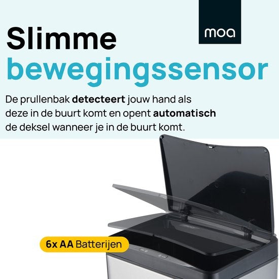 MOA Sensor Prullenbak - 50 liter - RVS & duurzaam ABS - Non-slip - Geruisloze deksel - Vertraagd sluiten modus - Stainless - SB02S