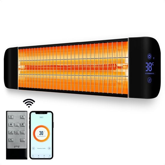 Gologi Slimme Terrasverwarmer - Heater Elektrisch - 2000W - Muur Montage - Zwart