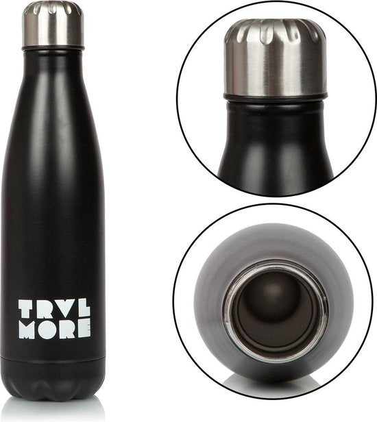 TravelMore Thermosfles - 500ml - RVS - Dubbelwandig - BPA-vrij - Zwart