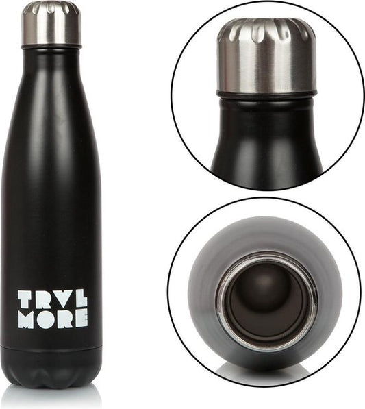 TravelMore Thermosfles - 500ml - RVS - Dubbelwandig - BPA-vrij - Zwart
