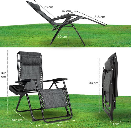 Vaive Luxe Tuinstoelen Duoset - Verstelbare Tuinstoel en Ligstoel - 30°-90° Verstelbaar - Tuin - Metaal - Zwart